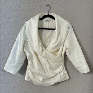 Kalvin Klein Women's V Neck Blouse Zipper 3/4 Sleeve Beige Bohemia Size M